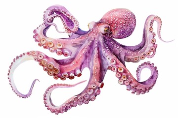 Fototapeta premium Watercolor Illustration of Pink Octopus 