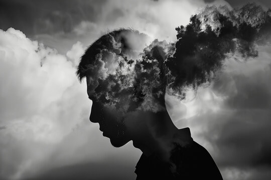 Illustration einer Person mit vielen Gedanken im Kopf