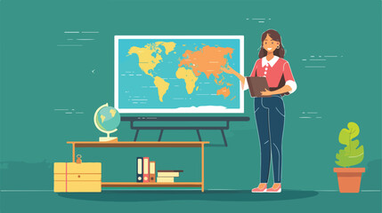 female teacher in geography class Vectot style vector