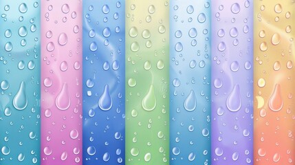 Realistic seamless pattern of condensation of steam and vapor on glass. Clear aqua droplets of rain or dew falling on a wet surface.