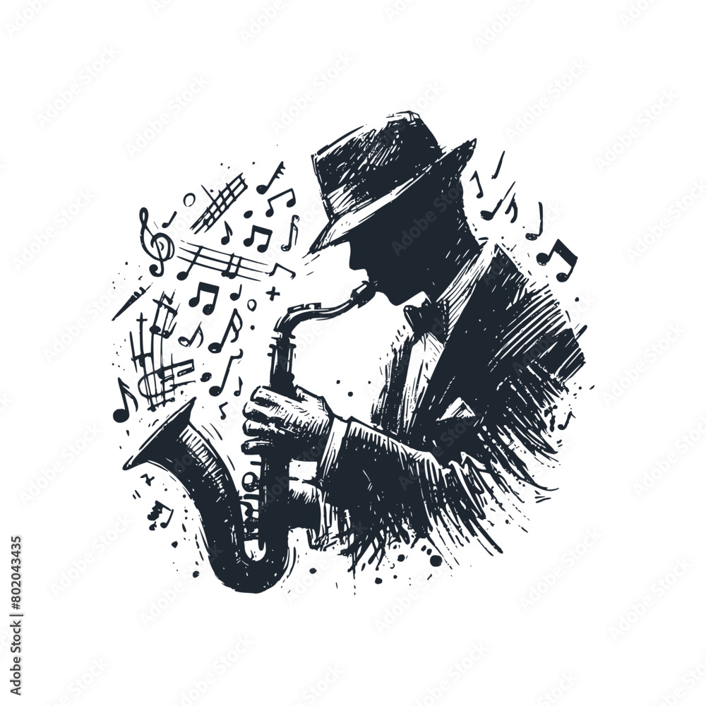 Wall mural The jazz music icon. Black white vector illustration.	