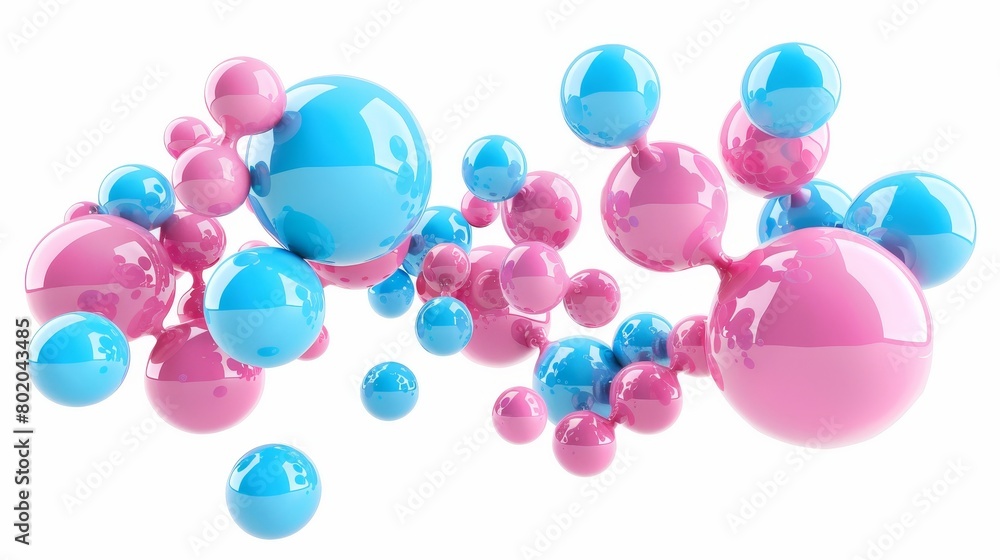 Poster an abstract science element model showing molecules and atoms. an isolated pink or blue 3d modern ob
