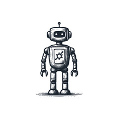 The robot. Black white vector logo illustration.	