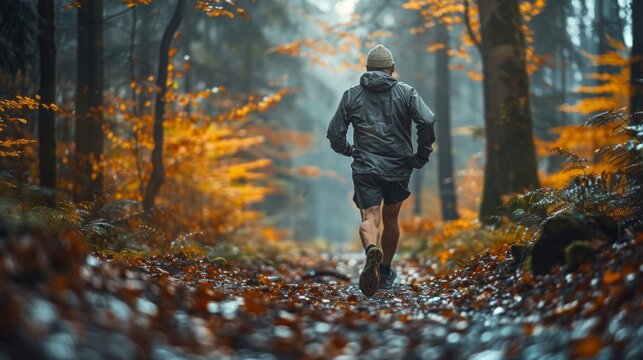 Fit senior conquering a winding forest trail, feeling the joy and liberation of staying active and healthy.