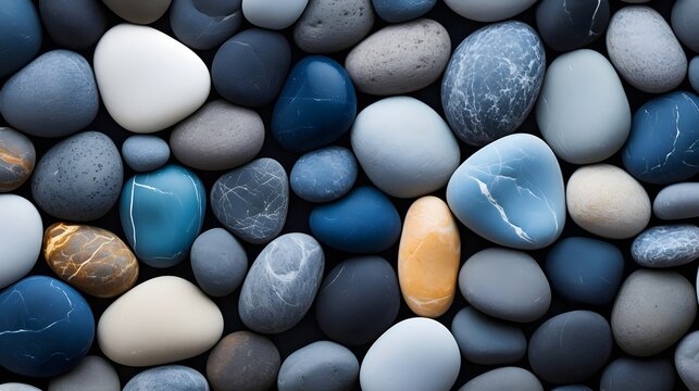 Pretty Pebbles Background in Blue and Grey Tones,
Textured Design for Natural Themes, Hand Edited Generative AI