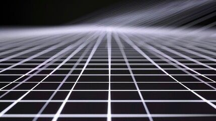  Stark white light grid lines on a dark background, creating a deep perspective.
