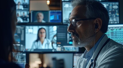 Engaging shot of a medical team using telehealth technology to solve a complex case, showing innovation in healthcare