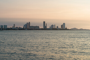 View of Pattaya city. Pattaya is a city next to the sea and famous places in Thailand that foreigners come to visit and travel for vacations.