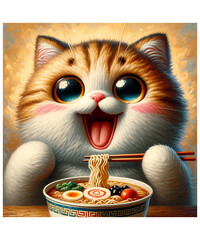 Ramen Cat Kawaii Anime Cat Ramen Lover Oil Painting AI generated	