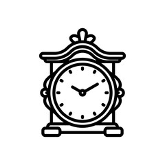 vintage wall clock line icon, isolated background