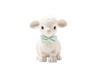 a white lamb with a bow tie