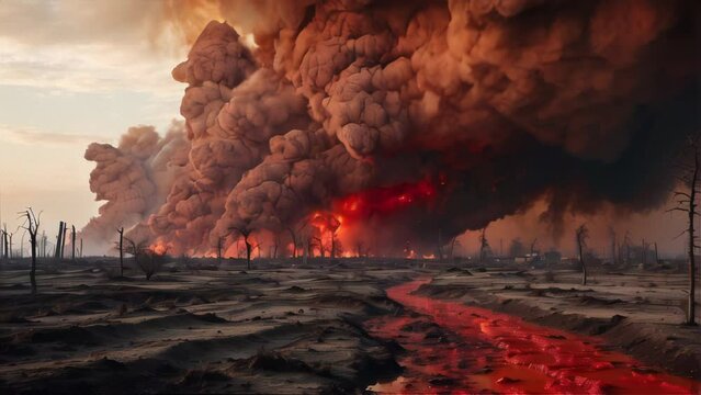 Fire and brimstone raining down from the sky. AI.