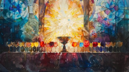 Christian Watercolor Background for Eucharist Generative AI
