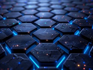 Obraz premium Captivating 3D Hexagonal Pattern with Radiant Blue Illumination