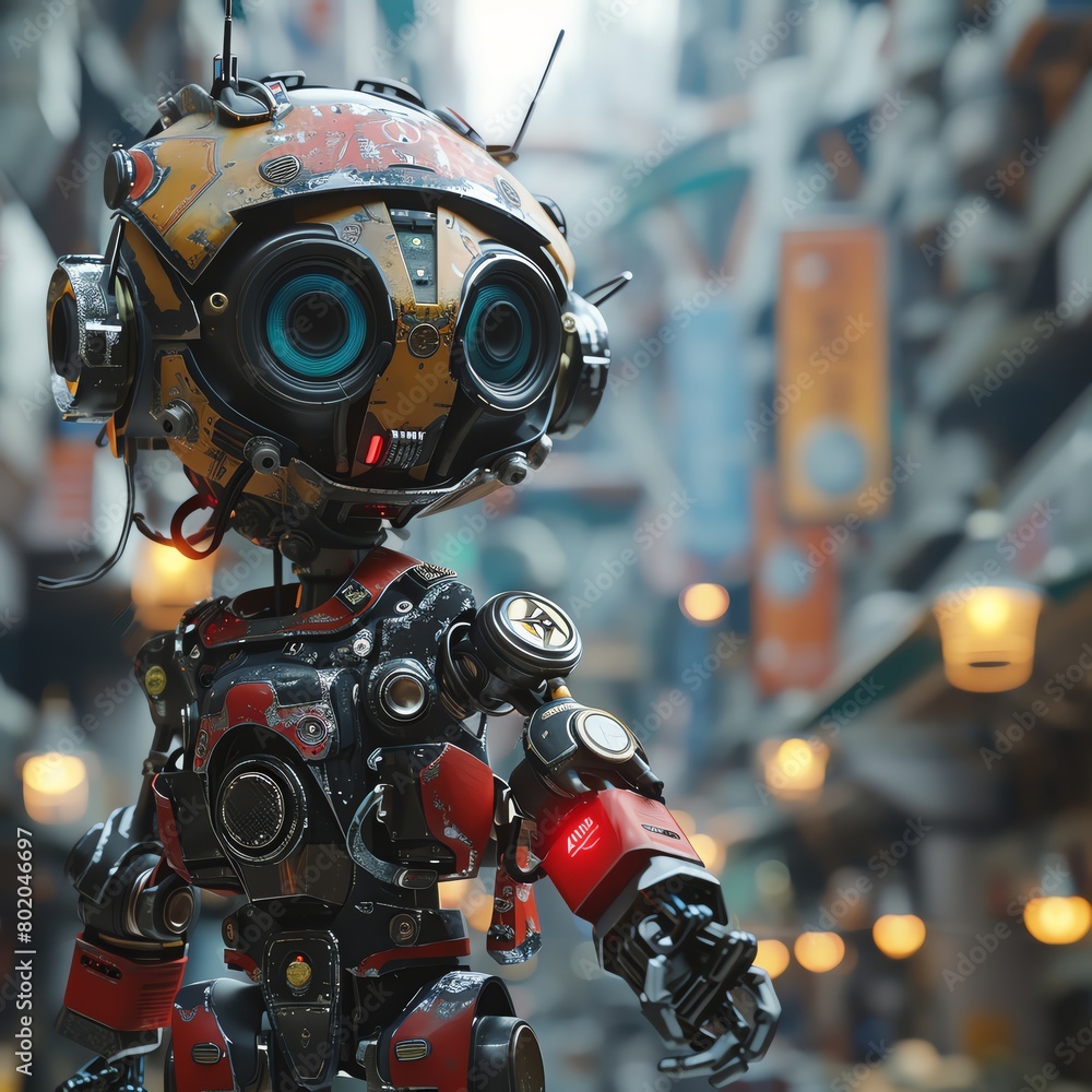 Fototapete craft a wide-angle view of futuristic technologies integrated with marionette puppets, blending cg 3