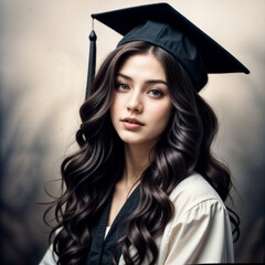 female graduate a woman with long hair wearing a graduation cap