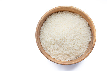 Rice in a wooden bowl.