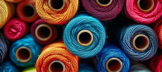 Colorful cotton threads on spools for sewing and embroidery enthusiasts  vibrant projects