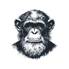 The old Chimpanzees. Black white vector logo illustration.	