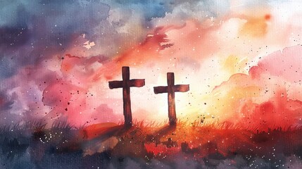 Christian Holy Week Banner with Watercolor Design Generative AI