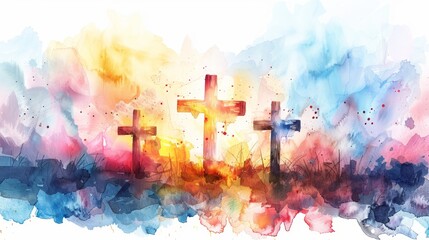 Christian Holy Week Banner with Watercolor Design Generative AI