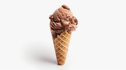Delicious ice cream on waffle cone isolated on white background.