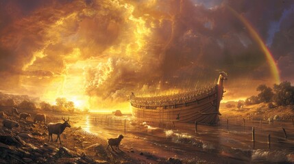 Biblical Scene of Noah's Ark Generative AI