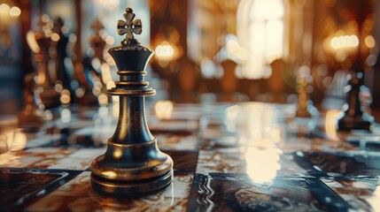 A close-up shot of a chess piece, its unique design and symbolic meaning capturing the essence of the game on International Chess Day. - Powered by Adobe