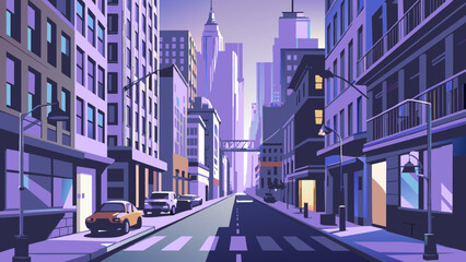 Fototapeta premium street in the city,Pop art digital style illustration,An urban landscape with small local shops and houses. Vector city street. Pedestrian crossing and traffic lights on the road, infrastructure