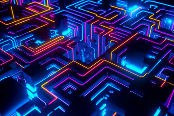 Abstract glowing grid neon lights background