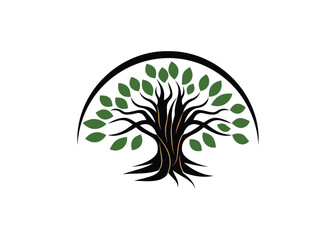 Obraz premium Minimalist Oak Tree vector logo. Modern Green Oak Tree logo vector logo. Tree of life logo