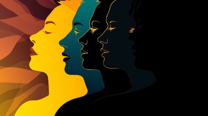 Diverse Multicultural Community Unity Concept: Silhouette Profiles of People Bonding Together in Harmony, Multiracial Society Collaboration Image