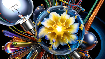 A bulb with a flower inside. Technology development and modern ideas.
