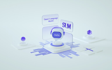 Ai computer data center, AI chatbot hello concept. SLM, small language model with chatbot concept. 3D render