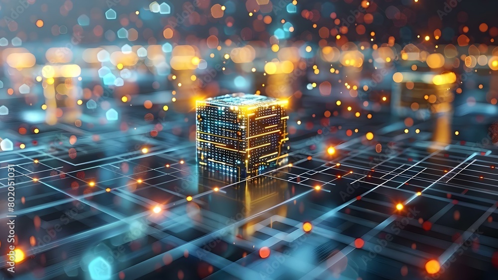Poster futuristic blockchain technology desktop wallpaper with digital blocks for fintech enthusiasts . con