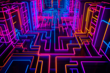 Abstract glowing grid neon lights background