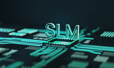 Ai computer data center. SLM, small language model with chipset concept. 3D render