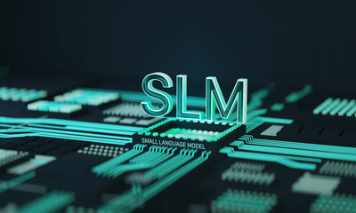 Ai computer data center. SLM, small language model with chipset concept. 3D render © Krot_Studio