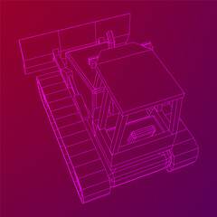 Big front-end loader bulldozer. Heavy equipment machine and manufacturing equipment for mining. Wireframe low poly mesh vector illustration.