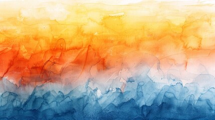 Fototapeta premium Watercolor gradient from warm sunset oranges to cool evening blues, capturing the transition from day to night in a soft flow