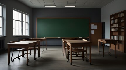 Empty wooden table clean green chalkboard.generative.ai