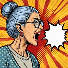 Elderly Woman Exclaiming in Comic Book Style