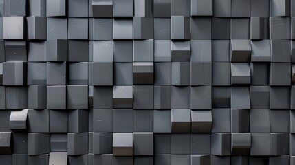 Wall made of cubes creating a structured pattern against a solid black backdrop. Background. Wallpaper.