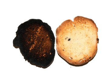 Very Burnt Bread Roll Toast and a Lightly Toasted Close Up Texture Close Up