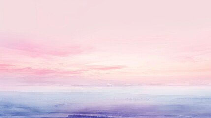Obraz premium Watercolor sky gradient with a smooth transition from a warm pink at the horizon to a serene cold lavender above, reflecting a tranquil dusk