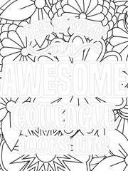 Keychain Quotes Flower Coloring Page Beautiful black and white illustration for adult coloring book