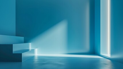 Blue background for presentations, ideal for simple and elegant designs. It features a pale blue wall with subtle lighting, creating a calming and professional atmosphere.