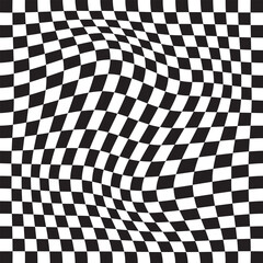 Black and white checker pattern vector illustration. Chess board. Abstract checkered checkerboard for game. Grid geometric square shape. Race flag. Retro mosaic checkerboard psychedelic pattern.