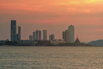 View of Pattaya city. Pattaya is a city next to the sea and famous places in Thailand that foreigners come to visit and travel for vacations.