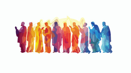 group of apostles in colorful silhouette over whit